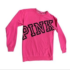 Victoria's Secret PINK Hot Pink/Black Logo Crewneck Sweatshirt Womens Sz XS